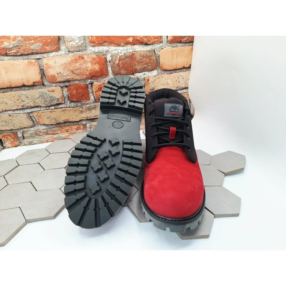 Timberland Premium Mid Lace Chukka Boots Red Black Mens Size 12 Nubuck TB0A431